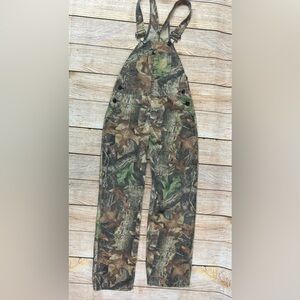 Vintage Round House Advantage Timber Camo Overalls Bibs Youth Size Medium